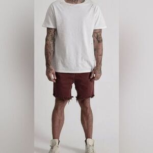 NWT One Teaspoon Man X Men's Maroon Mr Pinks Relaxed Frayed Hem Shorts - Size 36